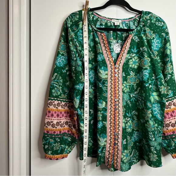 Sundance Arvilla Cotton/Silk Top Jade Floral Bohemian Blouse NWOT Size Small - Picture 8 of 9